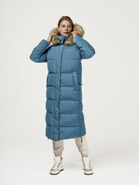 Пальто пуховое Эстери Nordic Goose мех ЧБК (Женский; 48; Серо-Голубой)